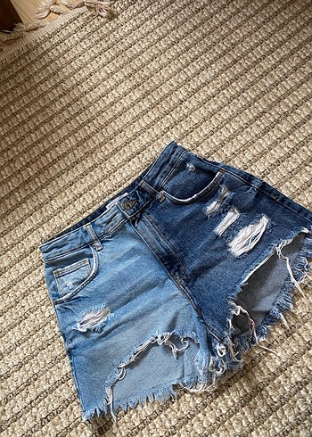 Kadın Mavi Bağcıklı Yırtık Kot Şort bershka - Görsel 2