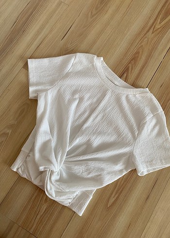 Beyaz Kadın Keten Kısa Kollu Tişört - Görsel 2
