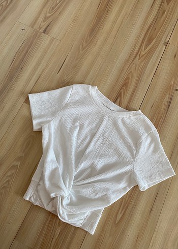 Beyaz Kadın Keten Kısa Kollu Tişört - Görsel 3