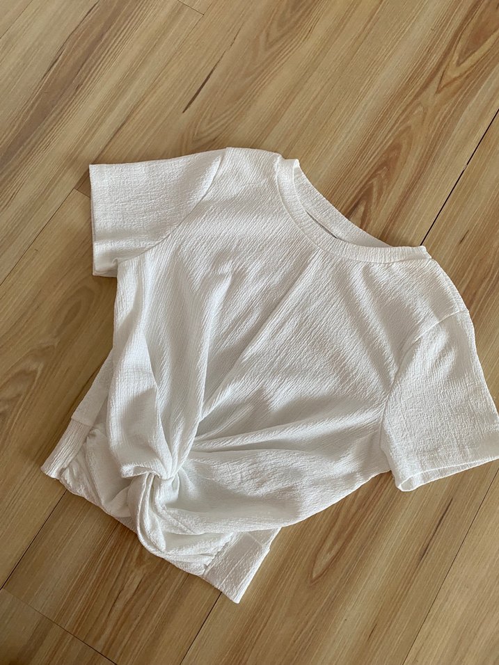 Beyaz Kadın Keten Kısa Kollu Tişört - Görsel 2