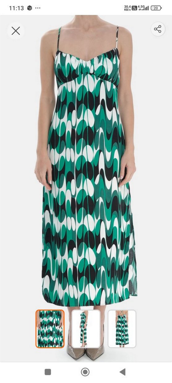 Yeşil V Yaka Uzun Drapeli Elbise - Görsel 5