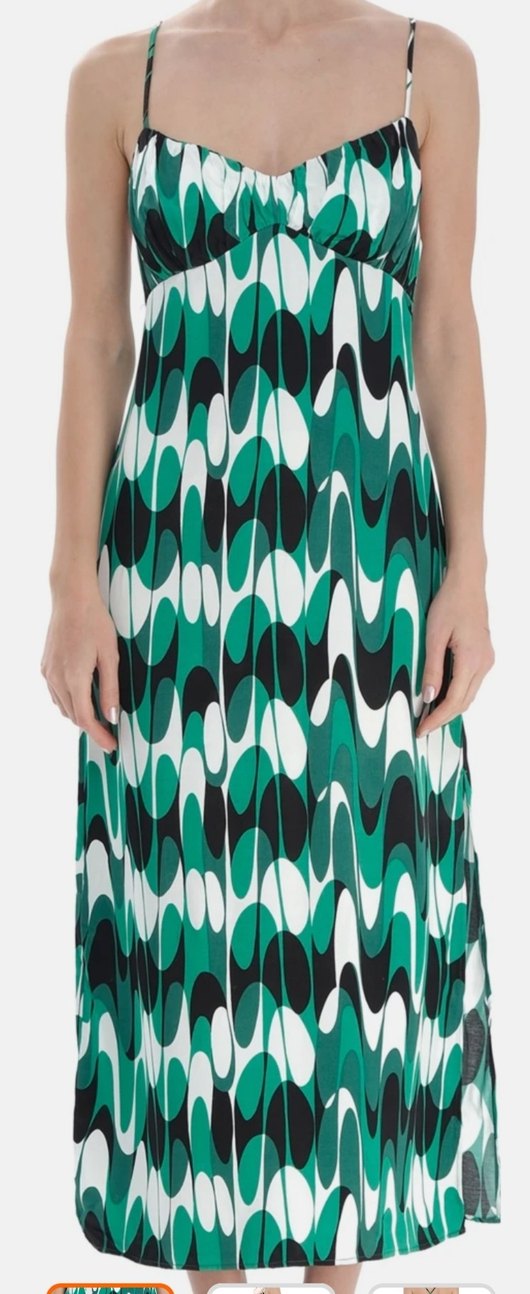 Yeşil V Yaka Uzun Drapeli Elbise - Görsel 3