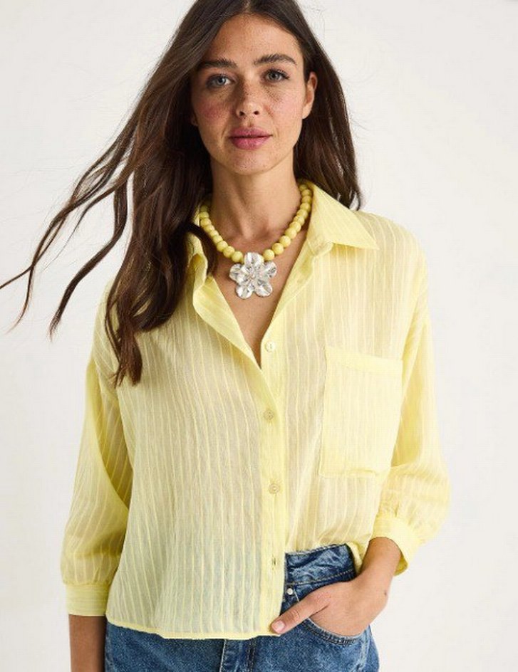 Sarı Düğmeli Kısa Kollu Kadın Gömlek - Görsel 2