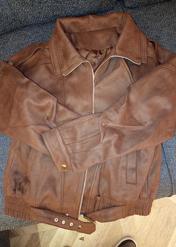 Kahverengi Süet Kadın Ceket, Kürklü Detaylı - Görsel 7