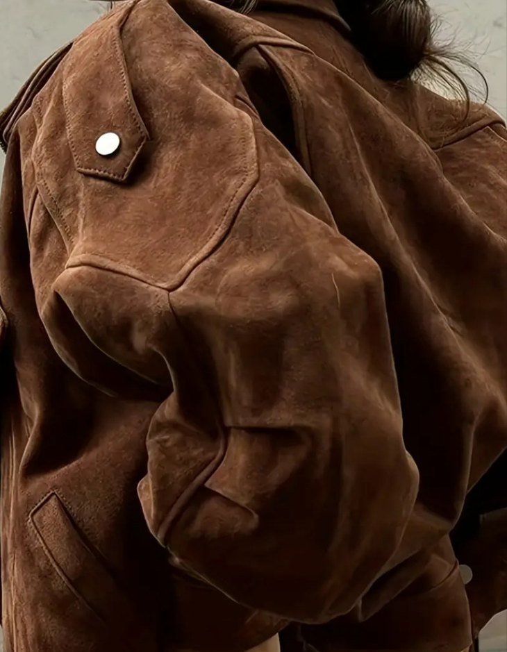 Kahverengi Süet Kadın Ceket, Kürklü Detaylı - Görsel 5