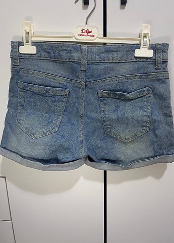 Kadın Mavi Bol Kesim Mini Denim Şort - Görsel 2