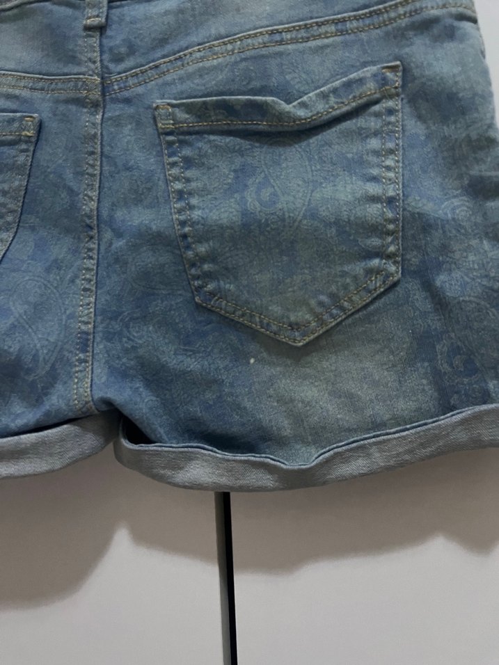 Kadın Mavi Bol Kesim Mini Denim Şort - Görsel 4