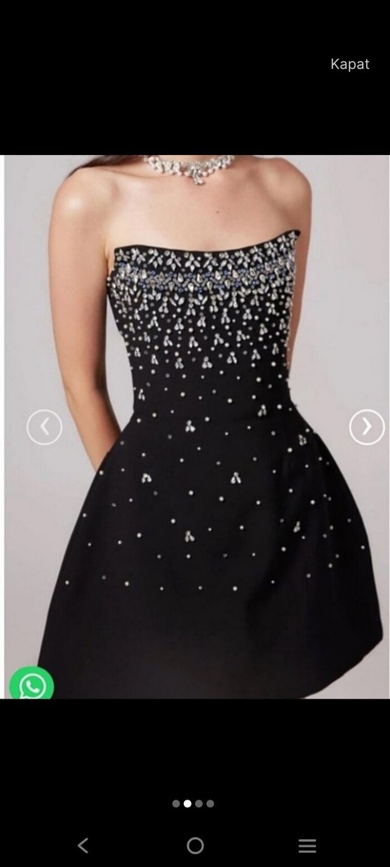 Pul İşlemeli Siyah Mini Straplez Elbise - Görsel 3