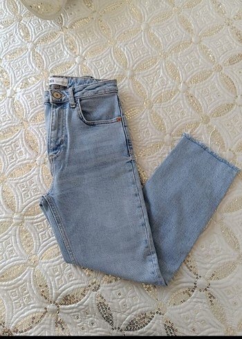Zara Düğmeli Regular Fit Kadın Mavi Denim Jean - Görsel 5