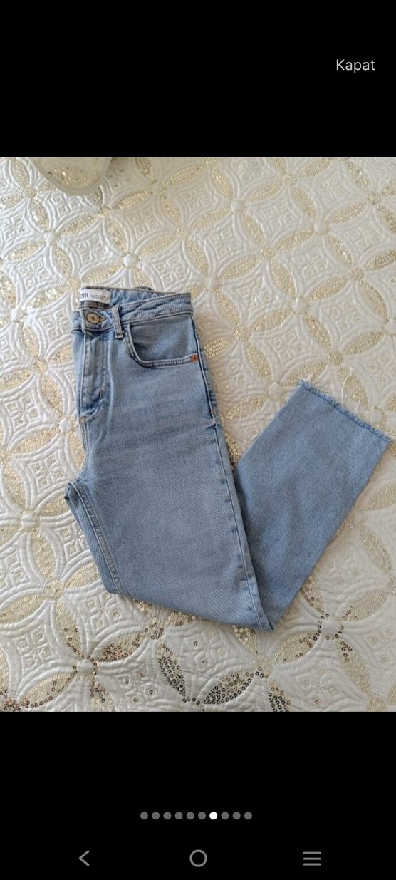 Zara Düğmeli Regular Fit Kadın Mavi Denim Jean - Görsel 5
