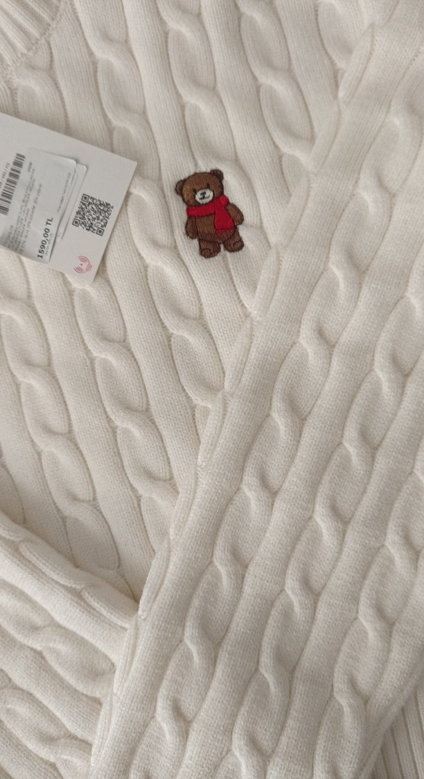 Beyaz Nakışlı Örgü Kadın Kazak - Görsel 4