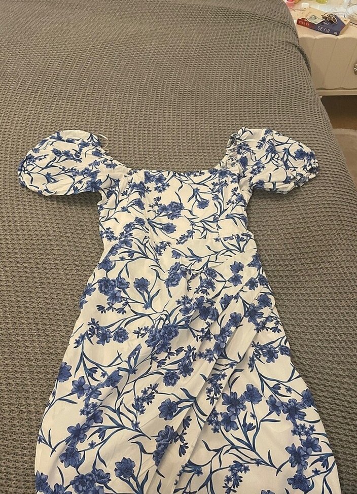 Mango Mavi Çiçek Desenli Mini Elbise - Görsel 3