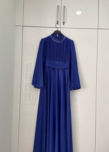 Mavi Piliseli Midi Elbise - Görsel 2