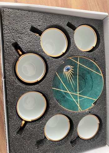 Renkli Tabaklı Göz Desenli Türk Kahvesi Fincan Seti - Görsel 3