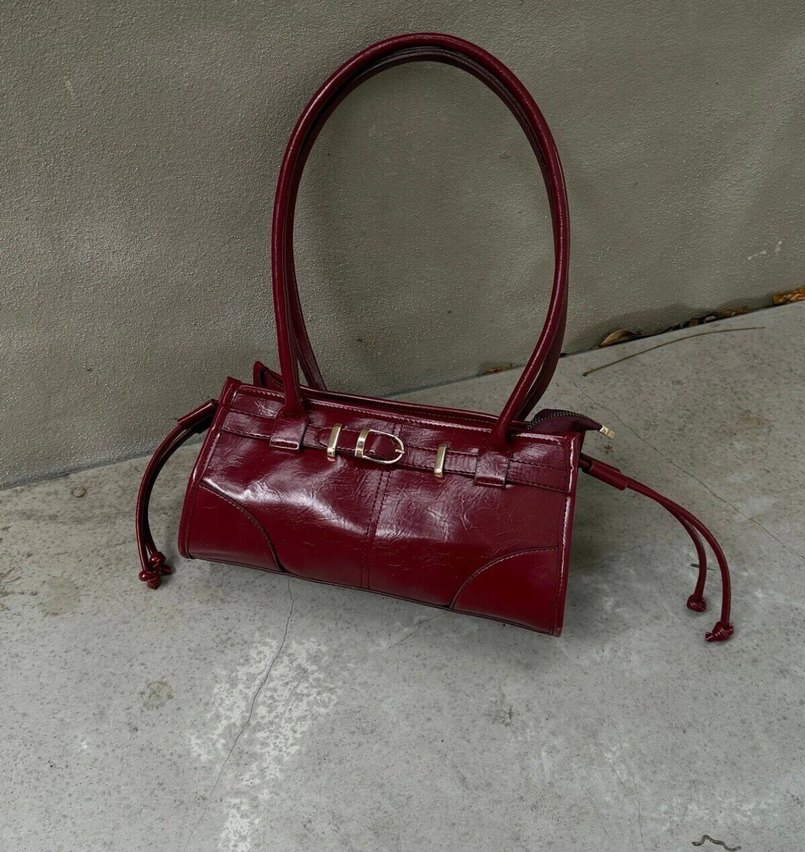 Bordo  Klasik Tokalı Kadın Çanta - Görsel 2