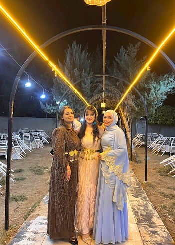 Nakışlı Mavi Uzun Kollu Abiye Elbise - Görsel 2