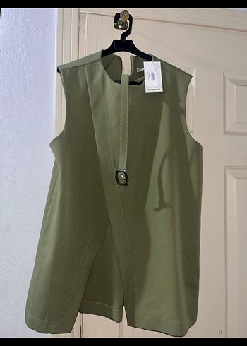 Uzun Kesim Salaş Koyu Haki Kadın kemerli Takım - Görsel 3