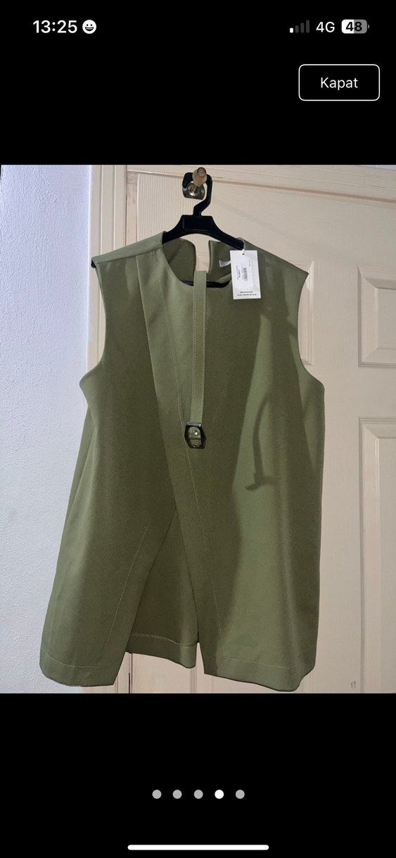 Uzun Kesim Salaş Koyu Haki Kadın kemerli Takım - Görsel 3