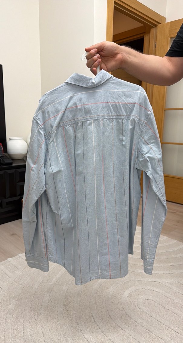 Mavi Çizgili Uzun Kollu Denim Gömlek - Görsel 5