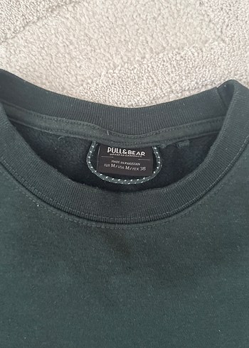 Pull and Bear Yeşil Erkek Sweatshirt, Bisiklet Yaka, Uzun Kollu