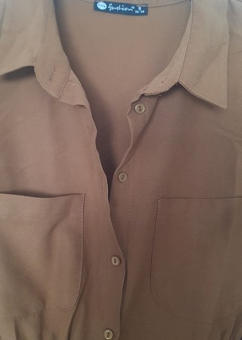 Düğmeli tarçın rengi Uzun Kadın Elbise - Görsel 8