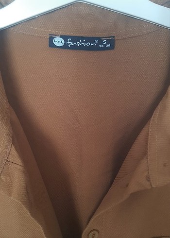 Düğmeli tarçın rengi Uzun Kadın Elbise - Görsel 3