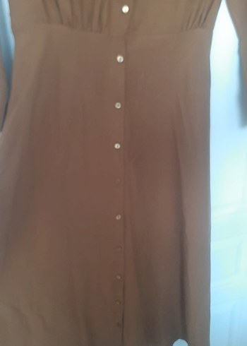 Düğmeli tarçın rengi Uzun Kadın Elbise - Görsel 9