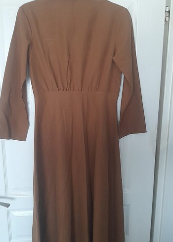 Düğmeli tarçın rengi Uzun Kadın Elbise - Görsel 7