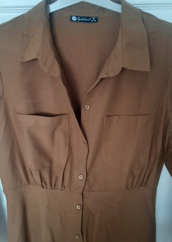 Düğmeli tarçın rengi Uzun Kadın Elbise - Görsel 6