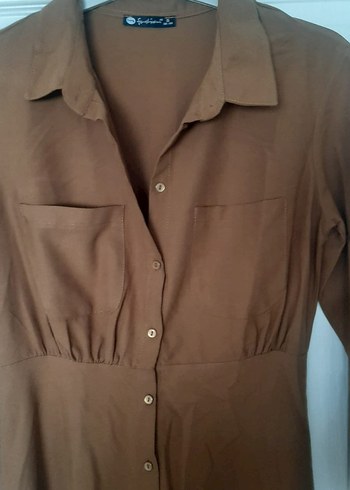 Düğmeli tarçın rengi Uzun Kadın Elbise - Görsel 4