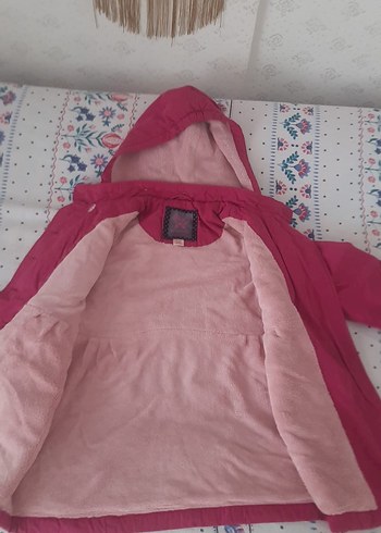 Düğmeli Kapüşonlu Pembe Kız Mont - Görsel 7