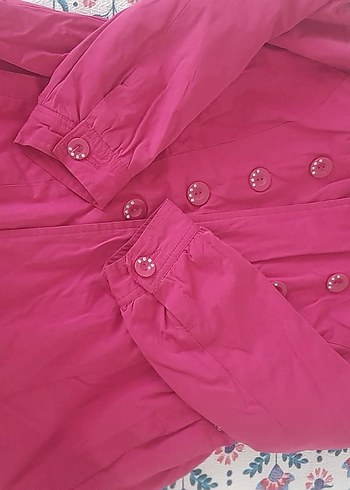 Düğmeli Kapüşonlu Pembe Kız Mont - Görsel 2