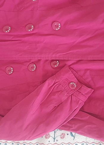 Düğmeli Kapüşonlu Pembe Kız Mont - Görsel 3