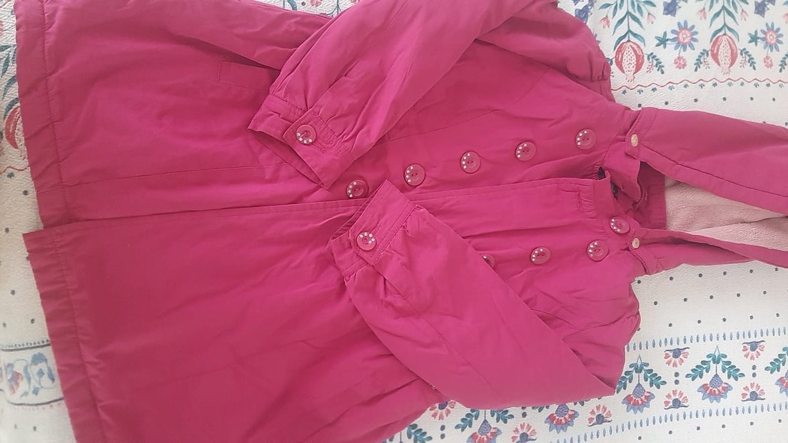 Düğmeli Kapüşonlu Pembe Kız Mont - Görsel 2