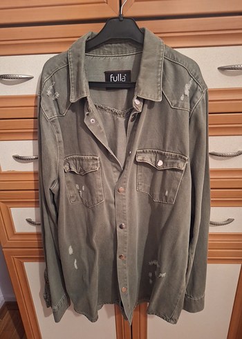 Fulla Düğmeli yeşil eskitme desenli jean Kadın Gömlek Ceket - Görsel 3