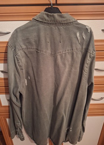 Fulla Düğmeli yeşil eskitme desenli jean Kadın Gömlek Ceket - Görsel 2