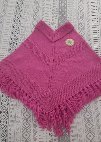 Pembe Örgü Kız Panço - Görsel 3