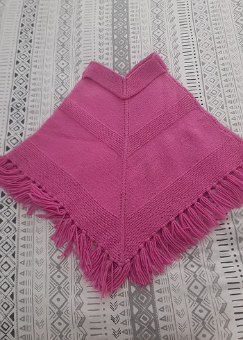 Pembe Örgü Kız Panço - Görsel 2