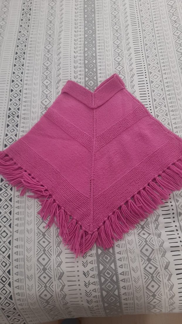 Pembe Örgü Kız Panço - Görsel 2