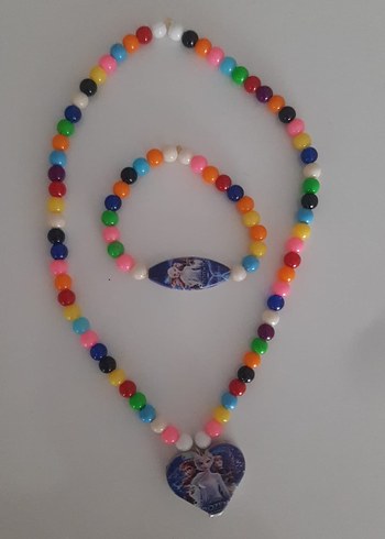 Renkli Boncuklu Elsa Kolye ve Bileklik Seti - Görsel 2