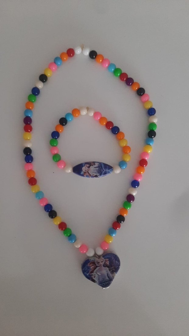 Renkli Boncuklu Elsa Kolye ve Bileklik Seti - Görsel 2