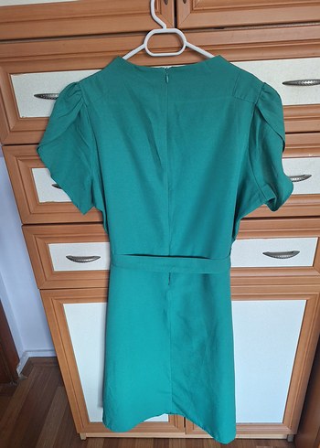 Yeşil Kemerli Kısa Kollu Midi Elbise - Görsel 6