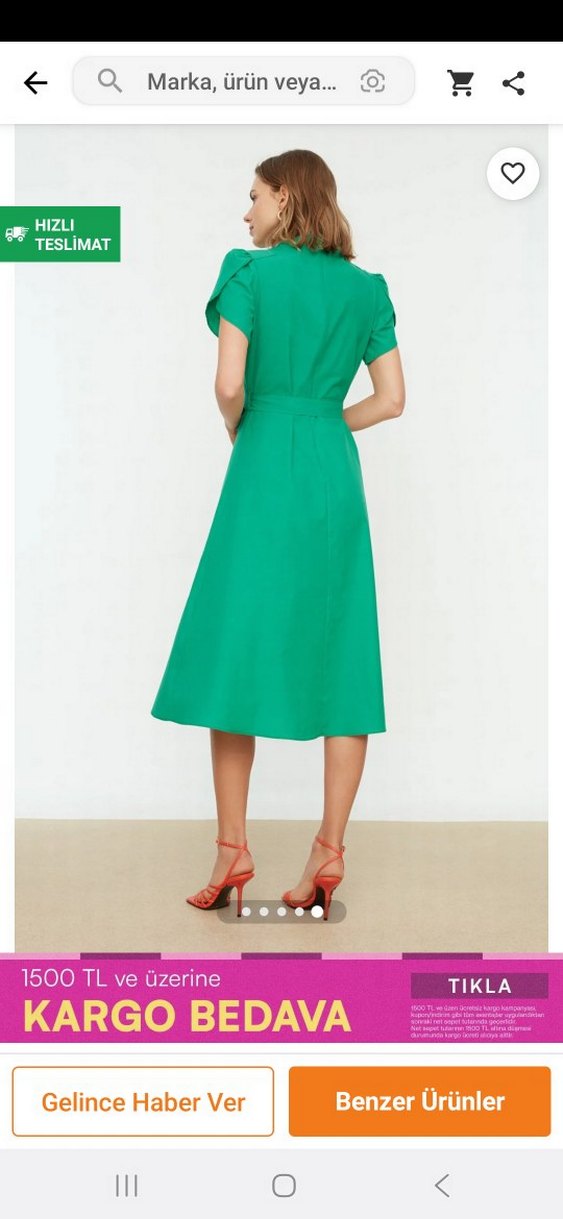 Yeşil Kemerli Kısa Kollu Midi Elbise - Görsel 3