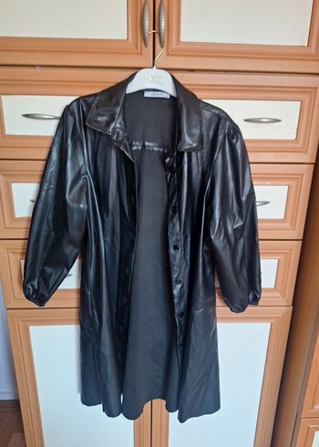Düğmeli Siyah Kadın Deri Gömlek/Ceket - Görsel 4
