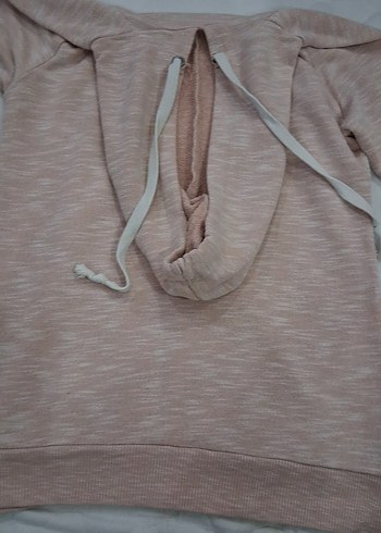 pudra renk Kapüşonlu Kadın Sweatshirt standart beden - Görsel 2