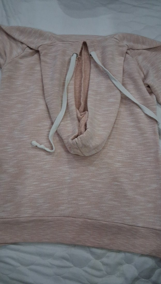 pudra renk Kapüşonlu Kadın Sweatshirt standart beden - Görsel 2