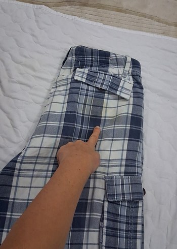 Gri Ekoseli Pamuklu Rahat Bermuda Şort - Görsel 3