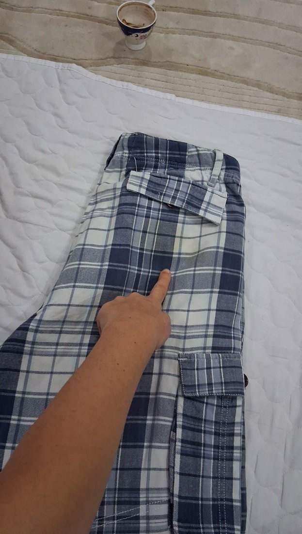 Gri Ekoseli Pamuklu Rahat Bermuda Şort - Görsel 3