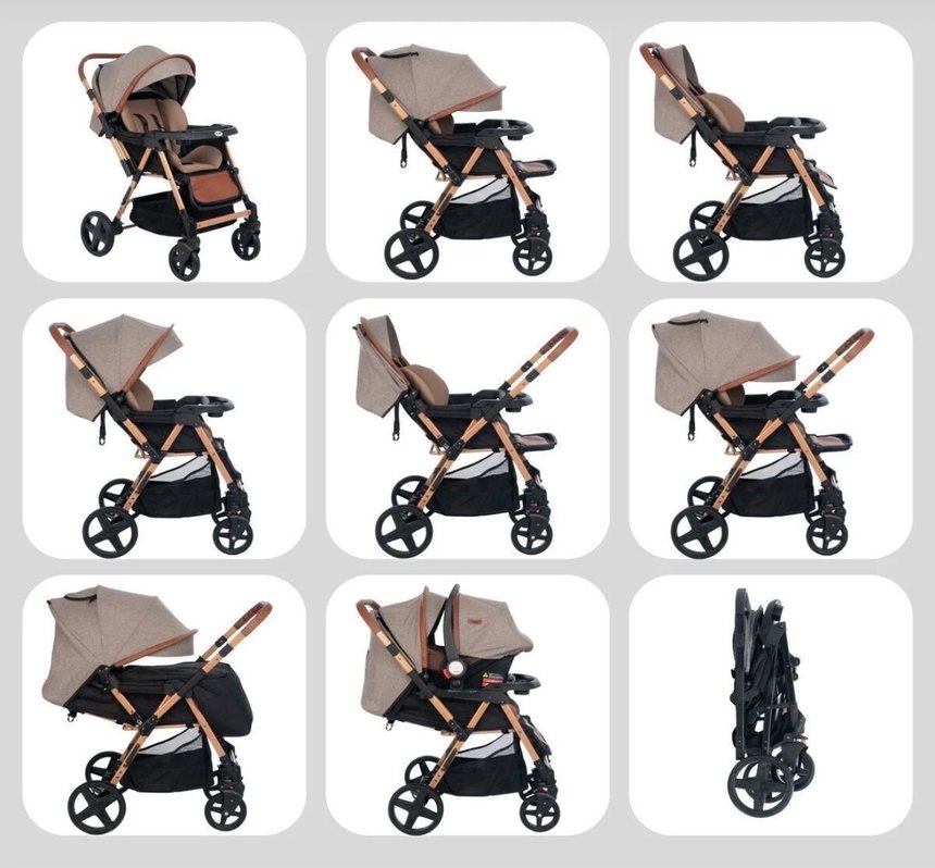 Gri ve Kahverengi Bebek Arabası - Görsel 5