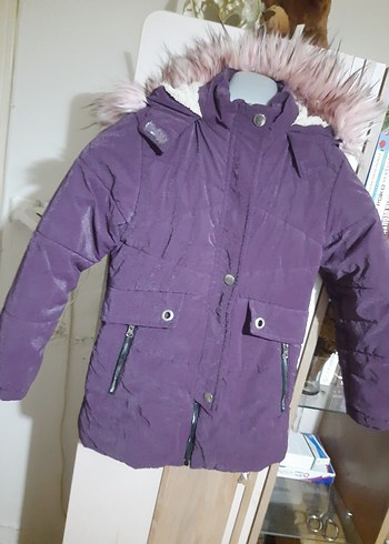 Kız Çocuk Mor Kürklü Mont 8 9 yaş